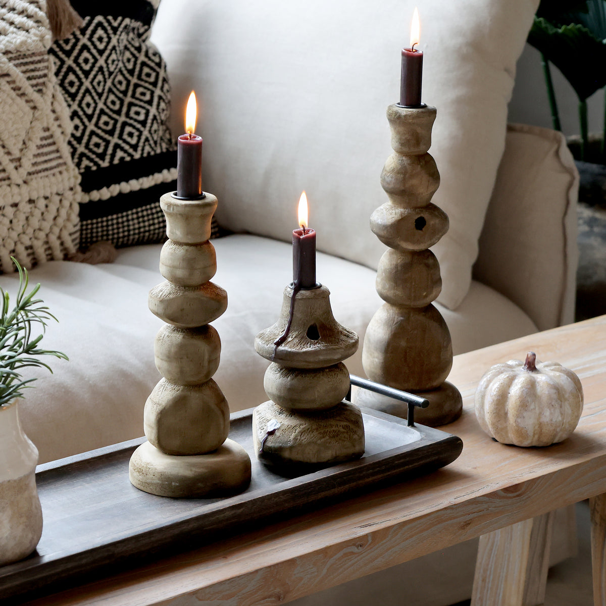 RusticWooden Candle Sticks