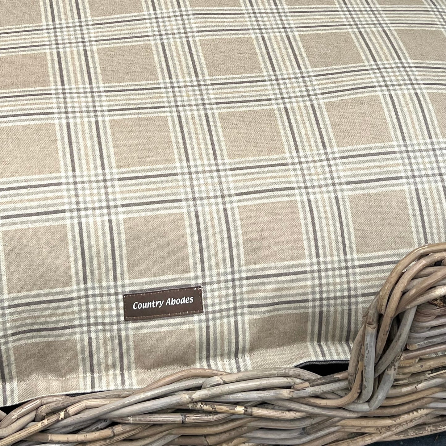 Wicker Dog Bed with Patterned Cushion