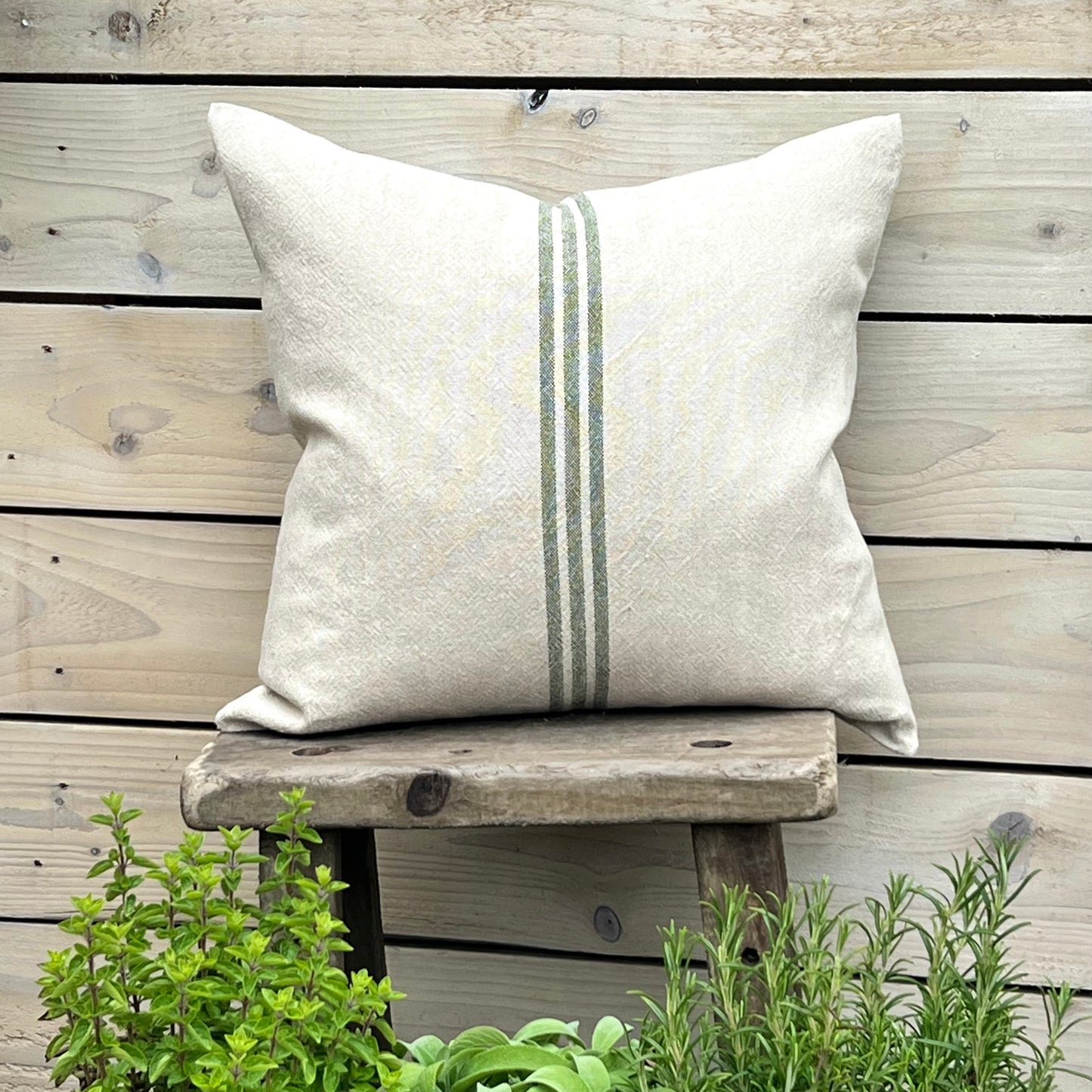 Vintage Linen Olive Stripe Cushions