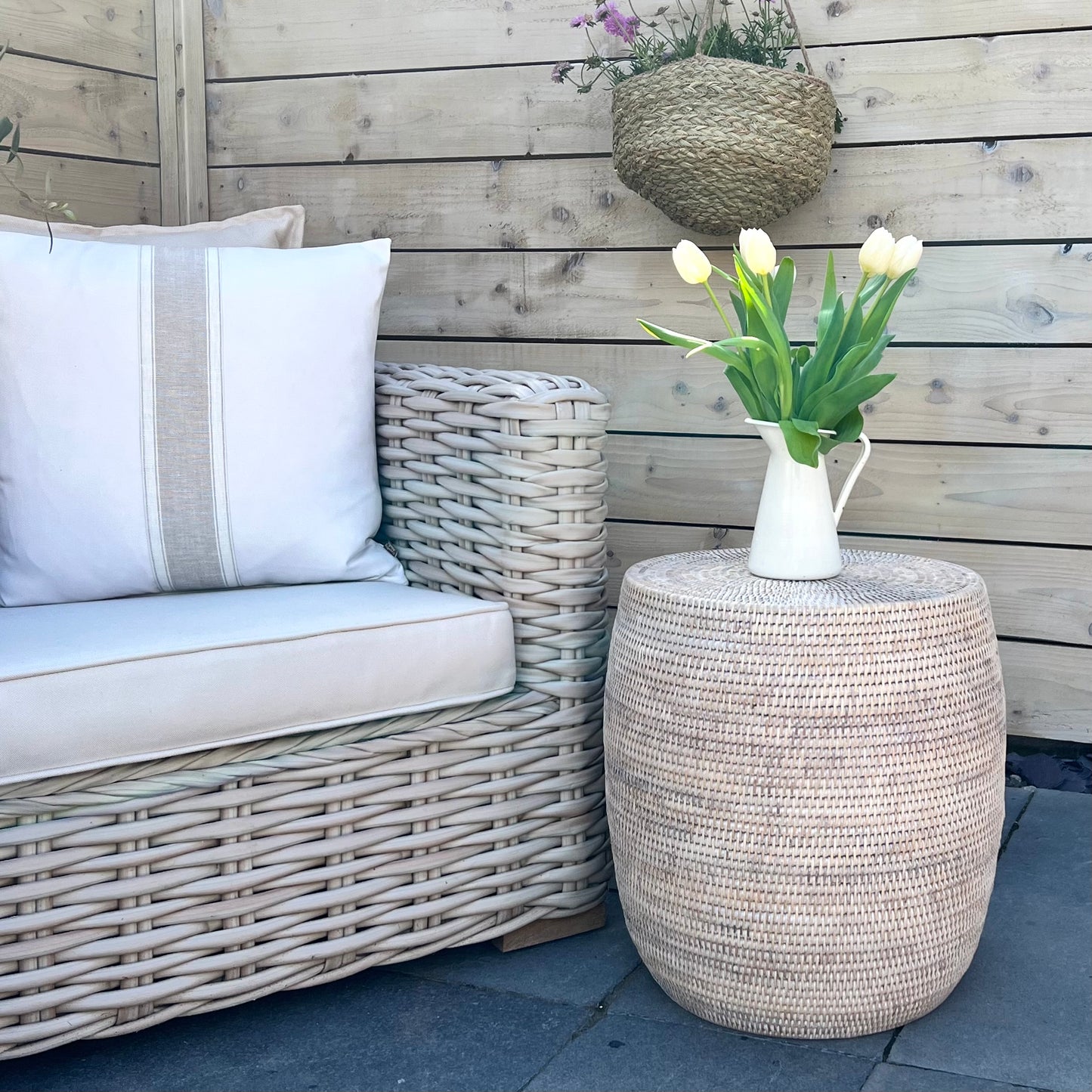 Round Rattan Side Table