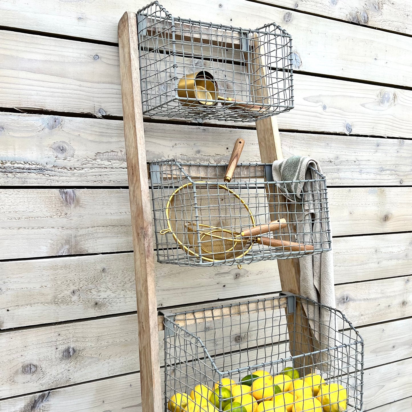 Display Ladder With Wire Baskets