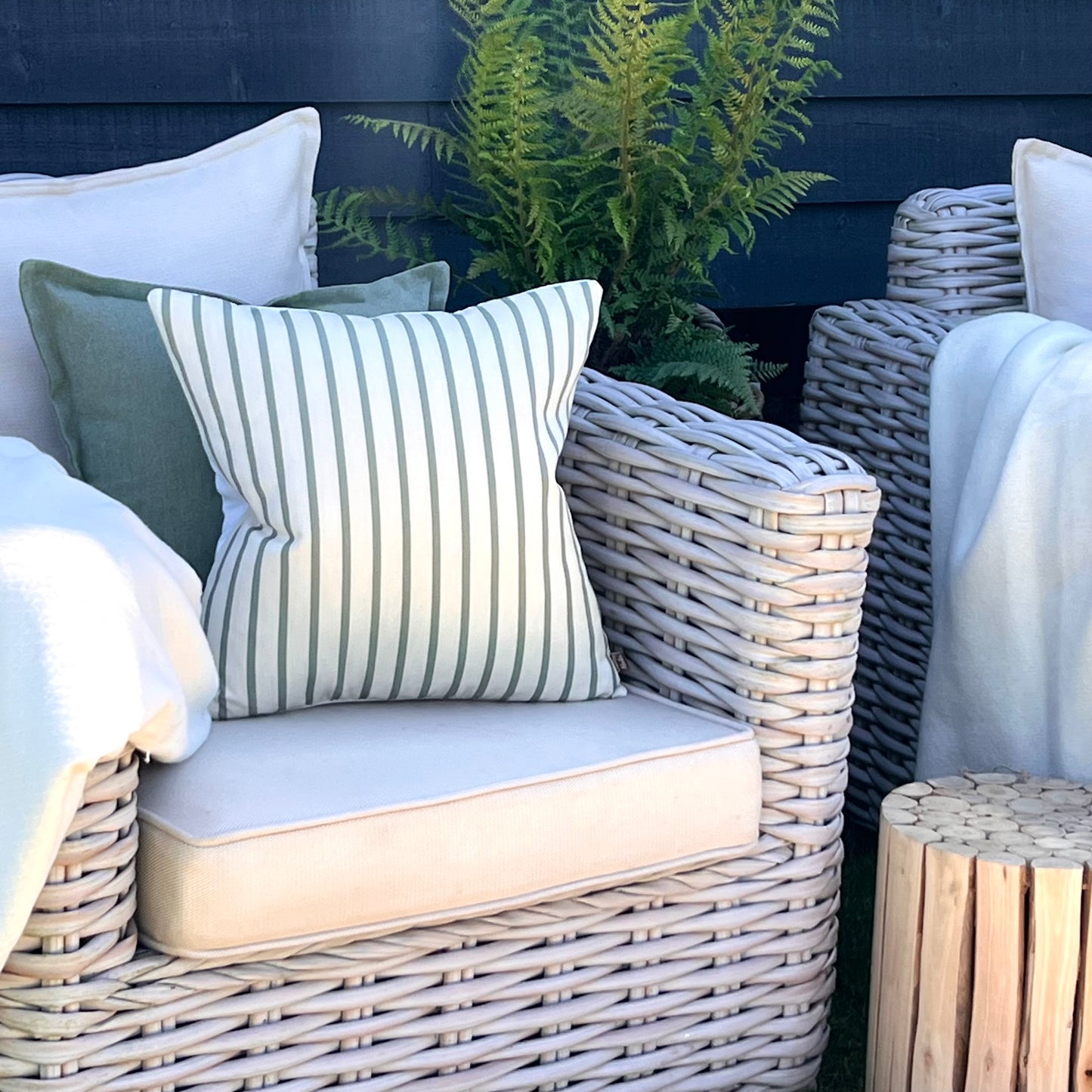 Water Resistant Sage Stripe Cushion.