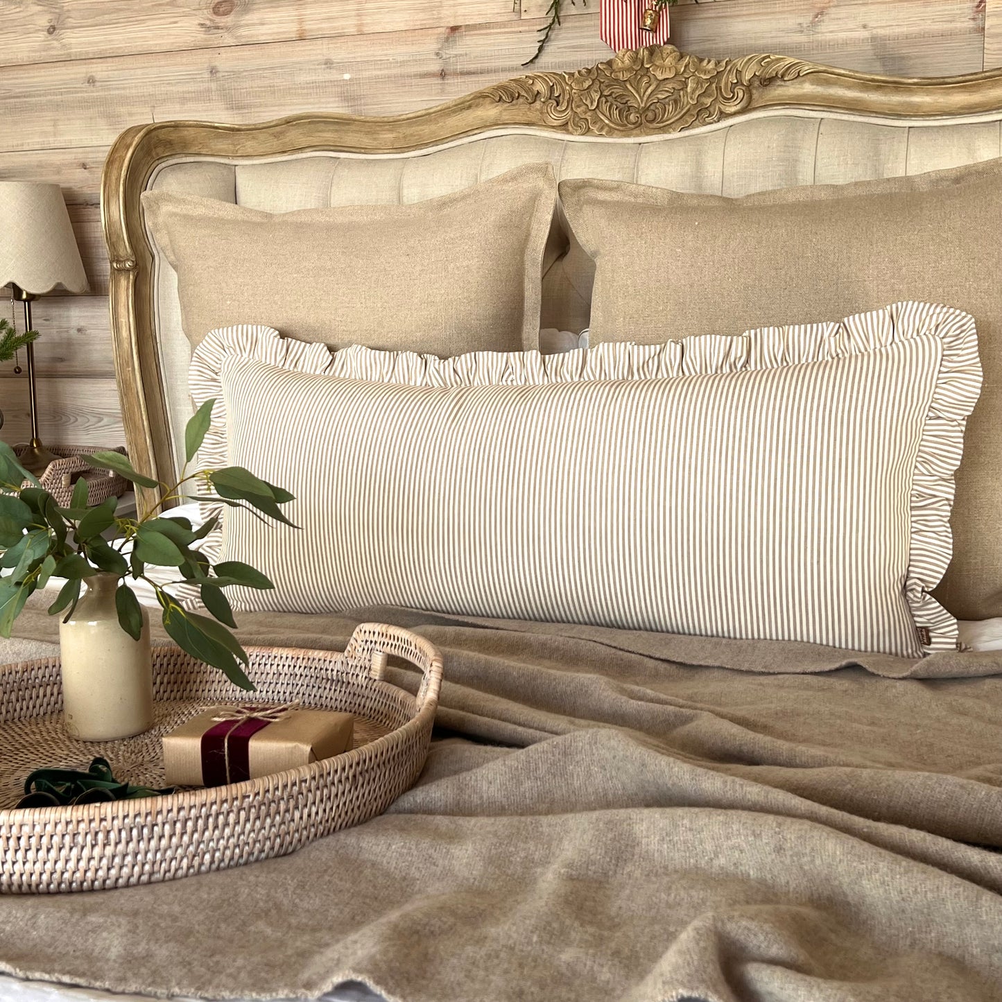 Thin Stripe Ruffle Bolster Cushion