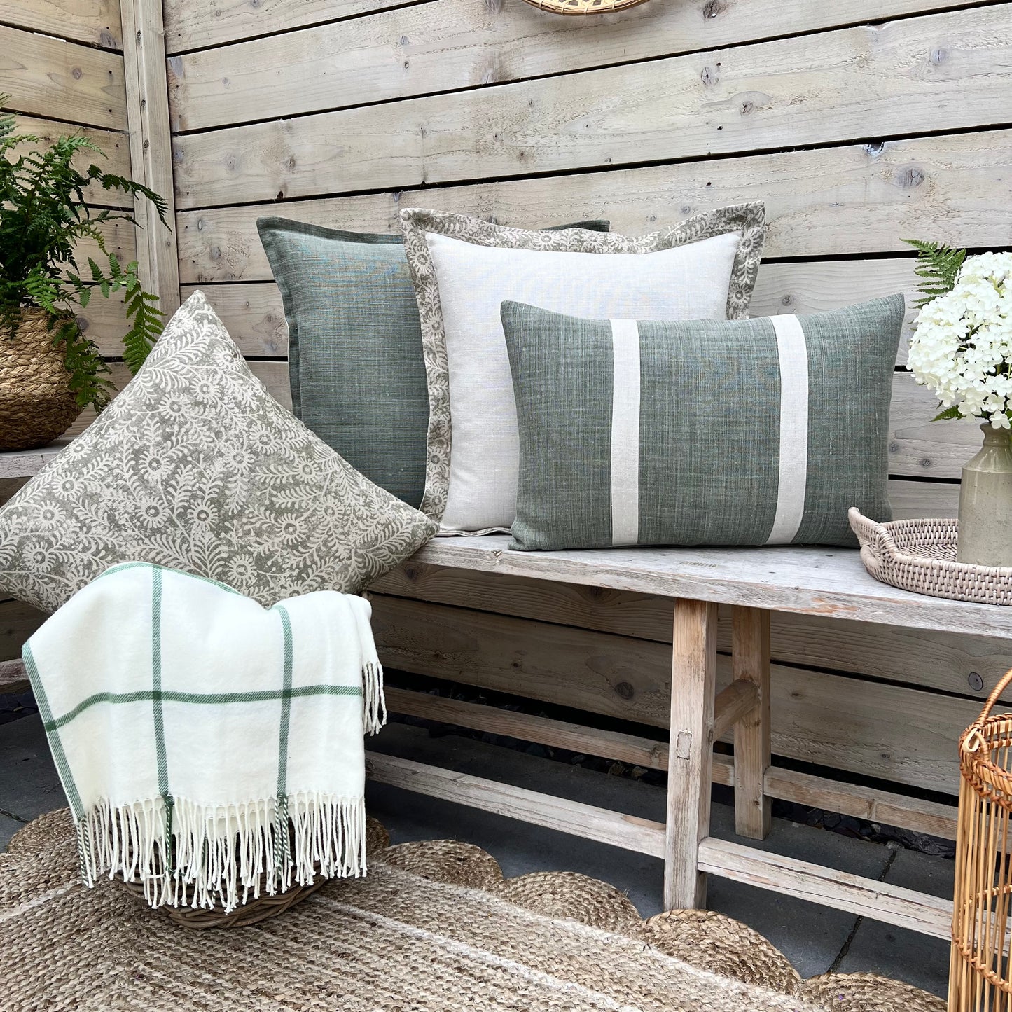 Moss Linen Oxford Cushions