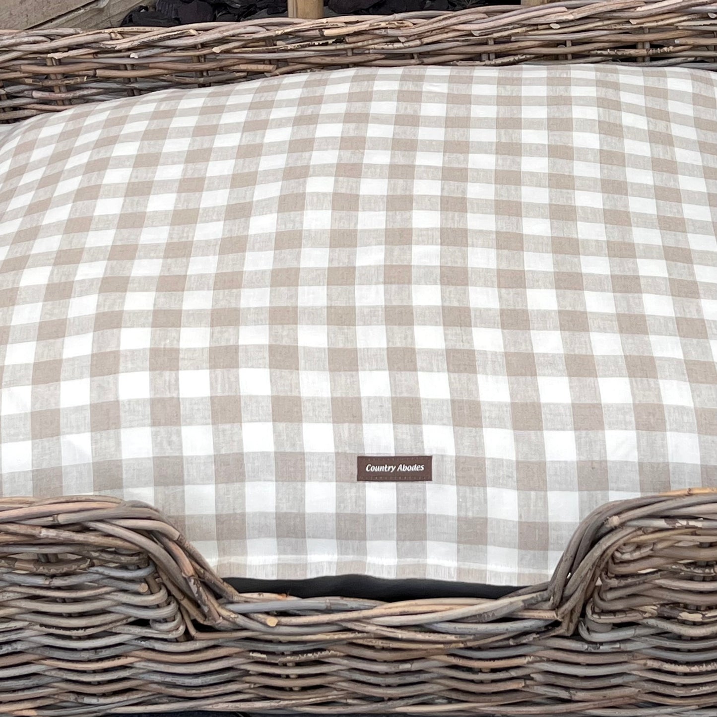 Wicker Dog Bed with Patterned Cushion