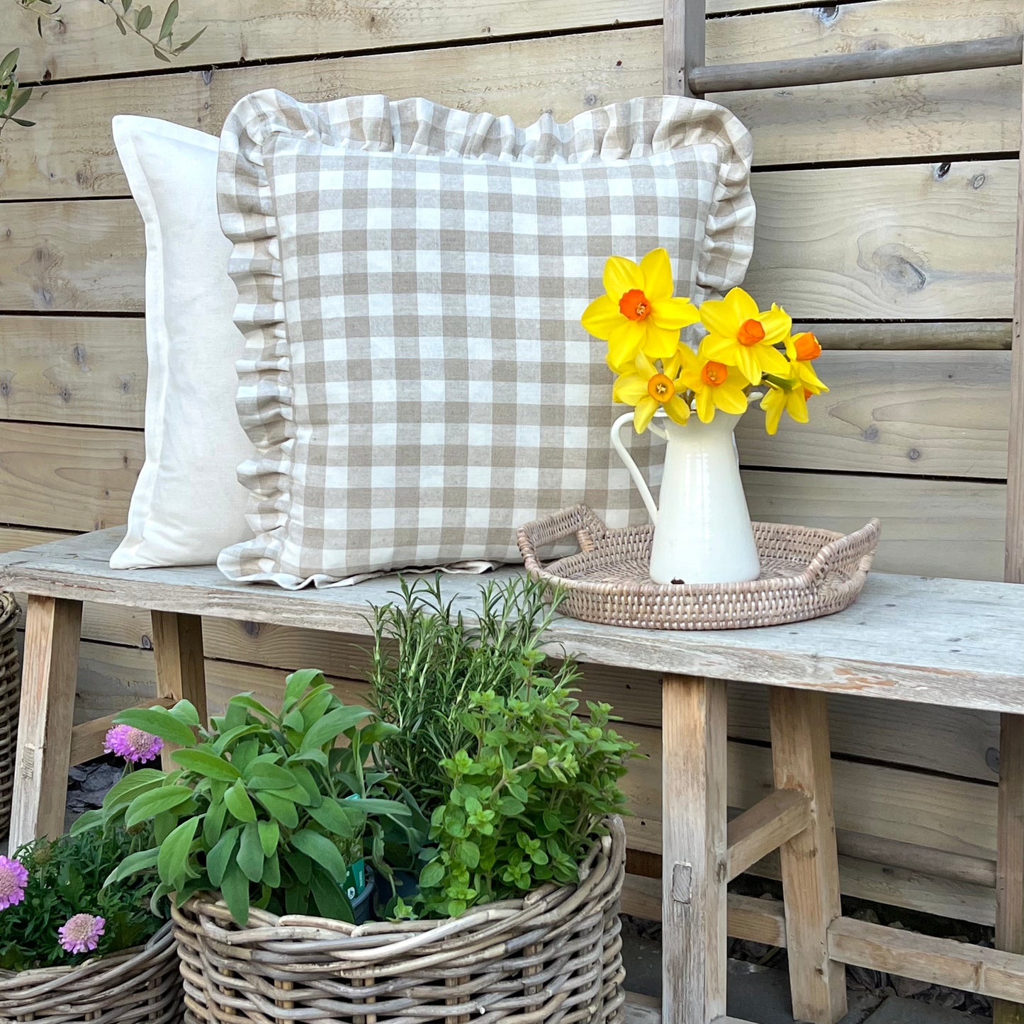 Linen Beige Gingham Cushions