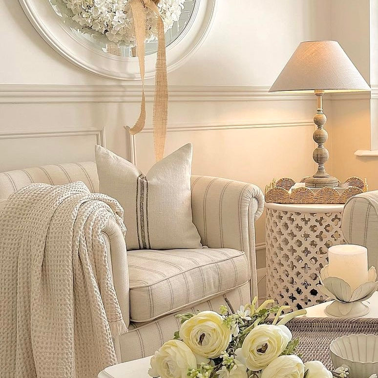 Peony and Sage Grain Sack Stripe Cushion