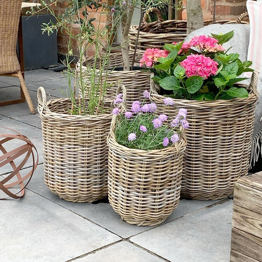 Grey Deep Round Wicker Baskets