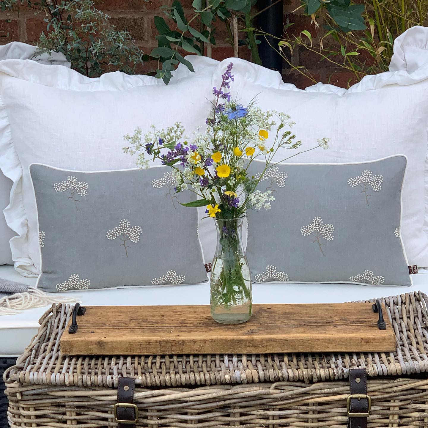 Peony and sage Cow parsley cushions