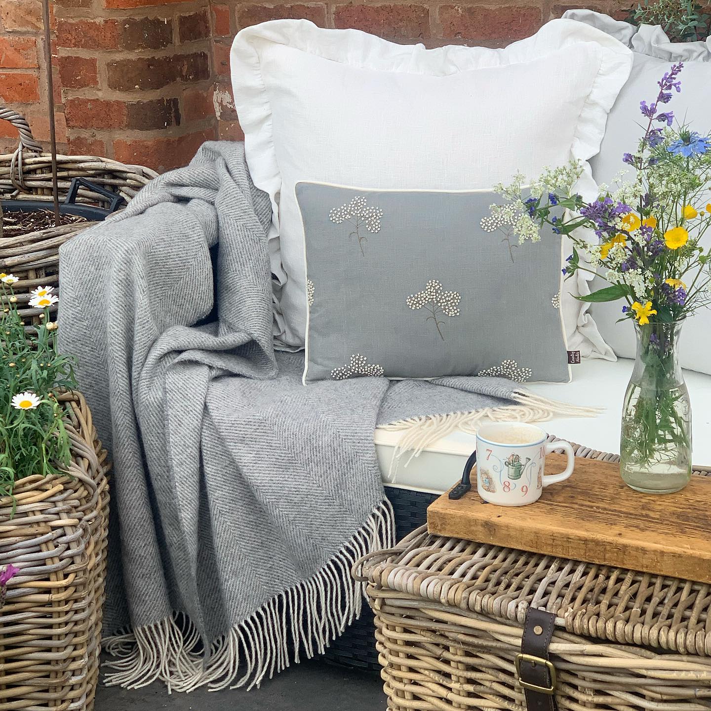 Peony and Sage Cow Parsley Cushions