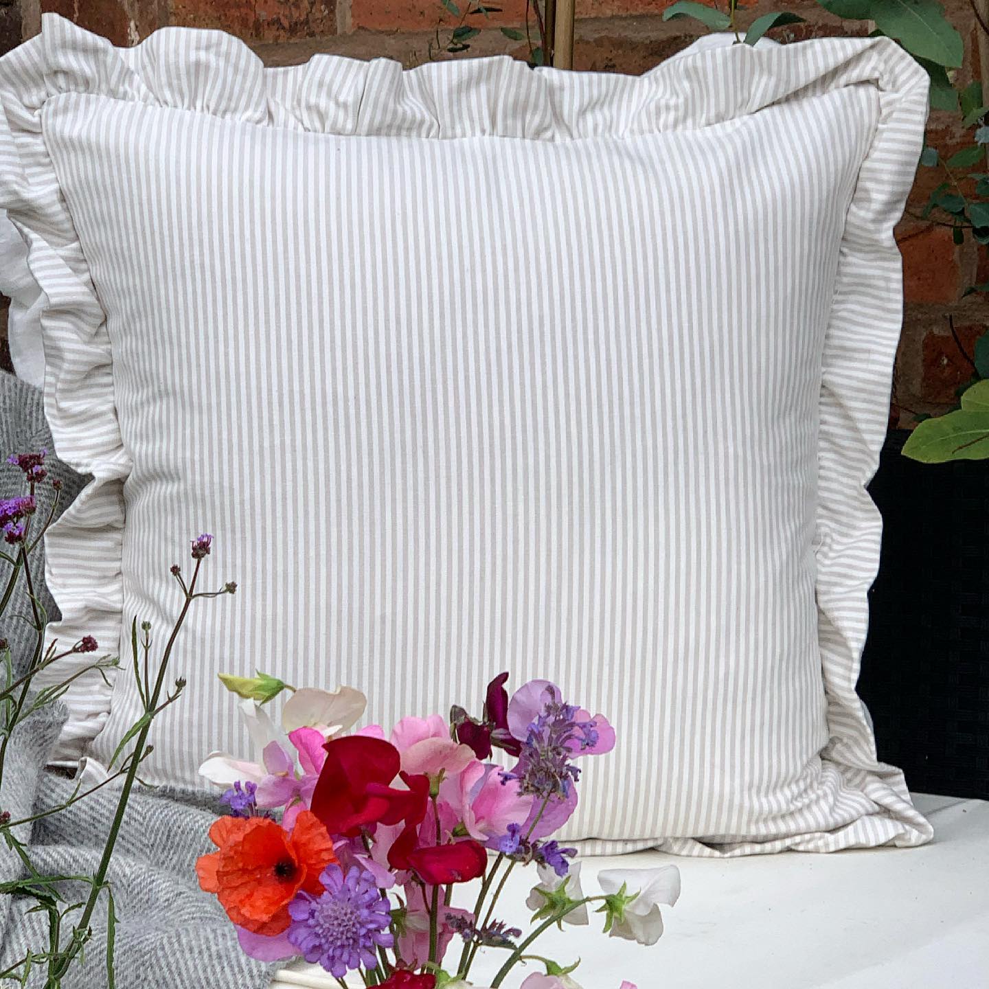 Thin Stripe Ruffle Cushion