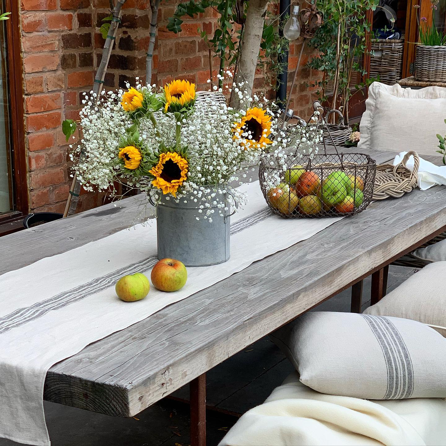 Charcoal Stripe Linen Table Runner
