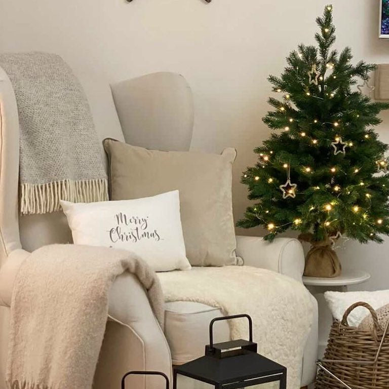 White Romo Linara Hand printed Merry Christmas Cushion