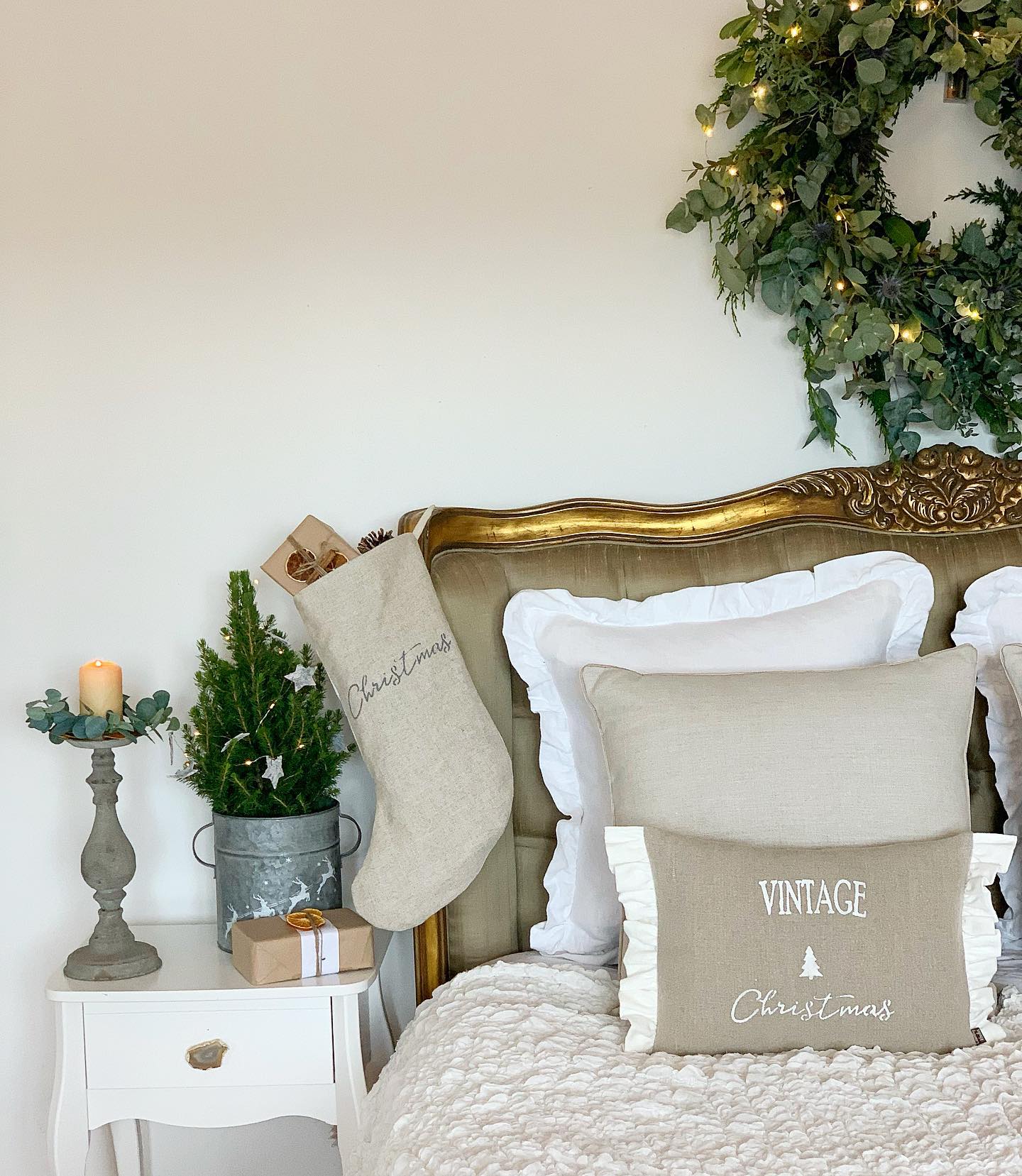 Linen "Christmas" Stocking