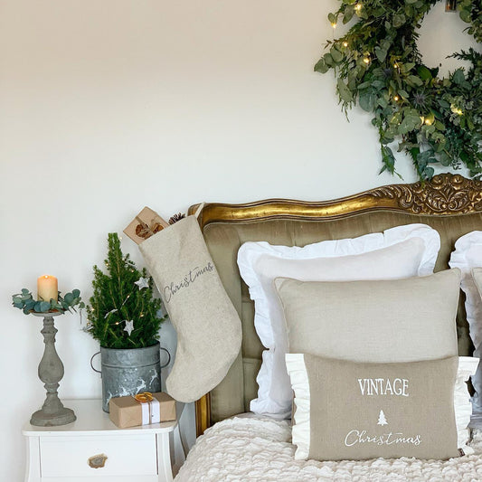 Linen "Christmas" Stocking