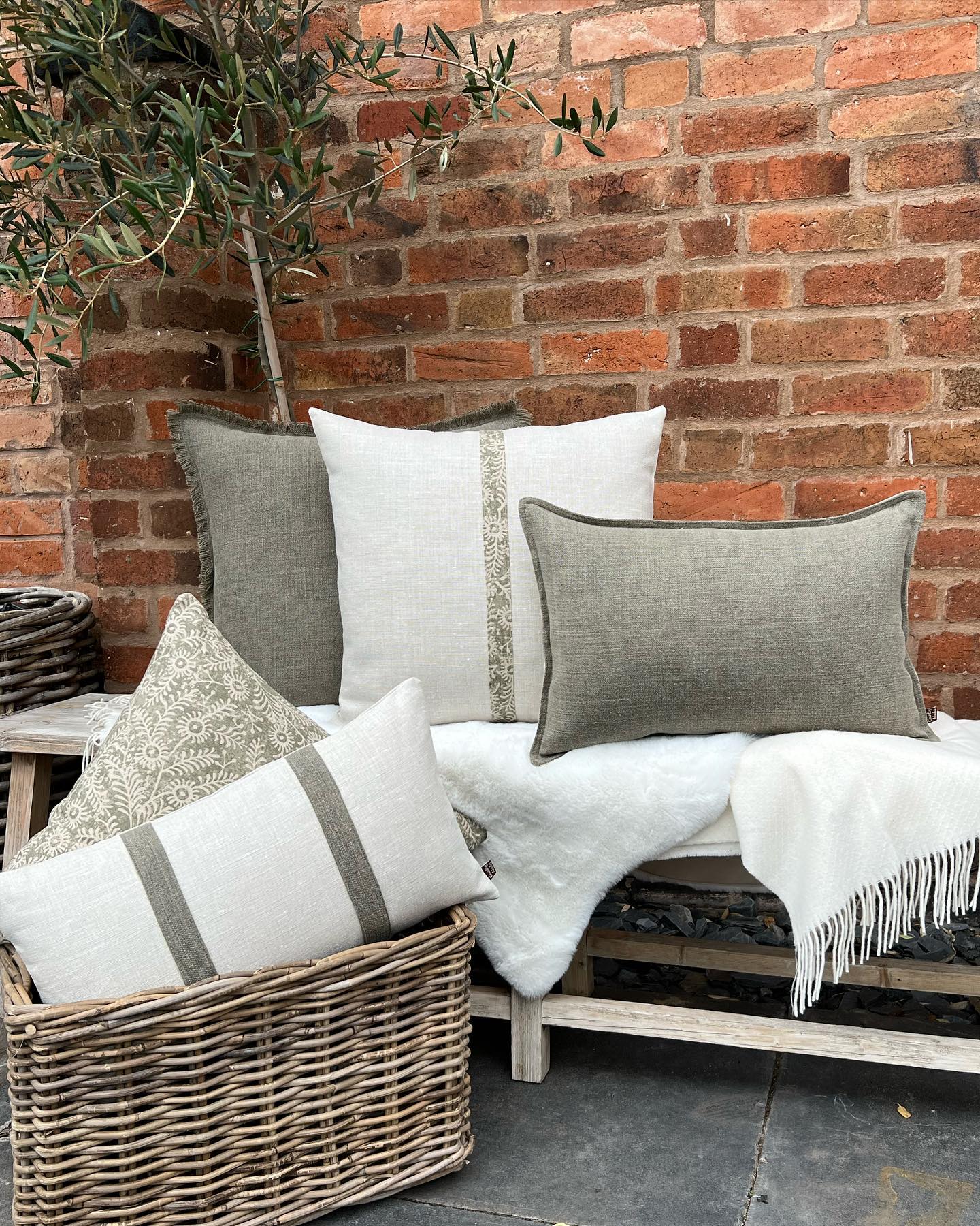 Neptune Chloe Moss Linen Fabric Oxford Cushion