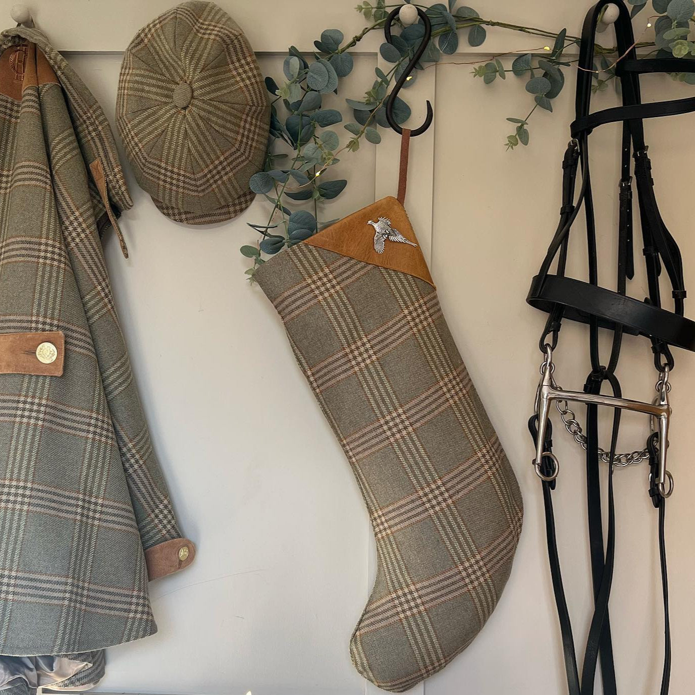 Tweed and Leather Christmas Stocking