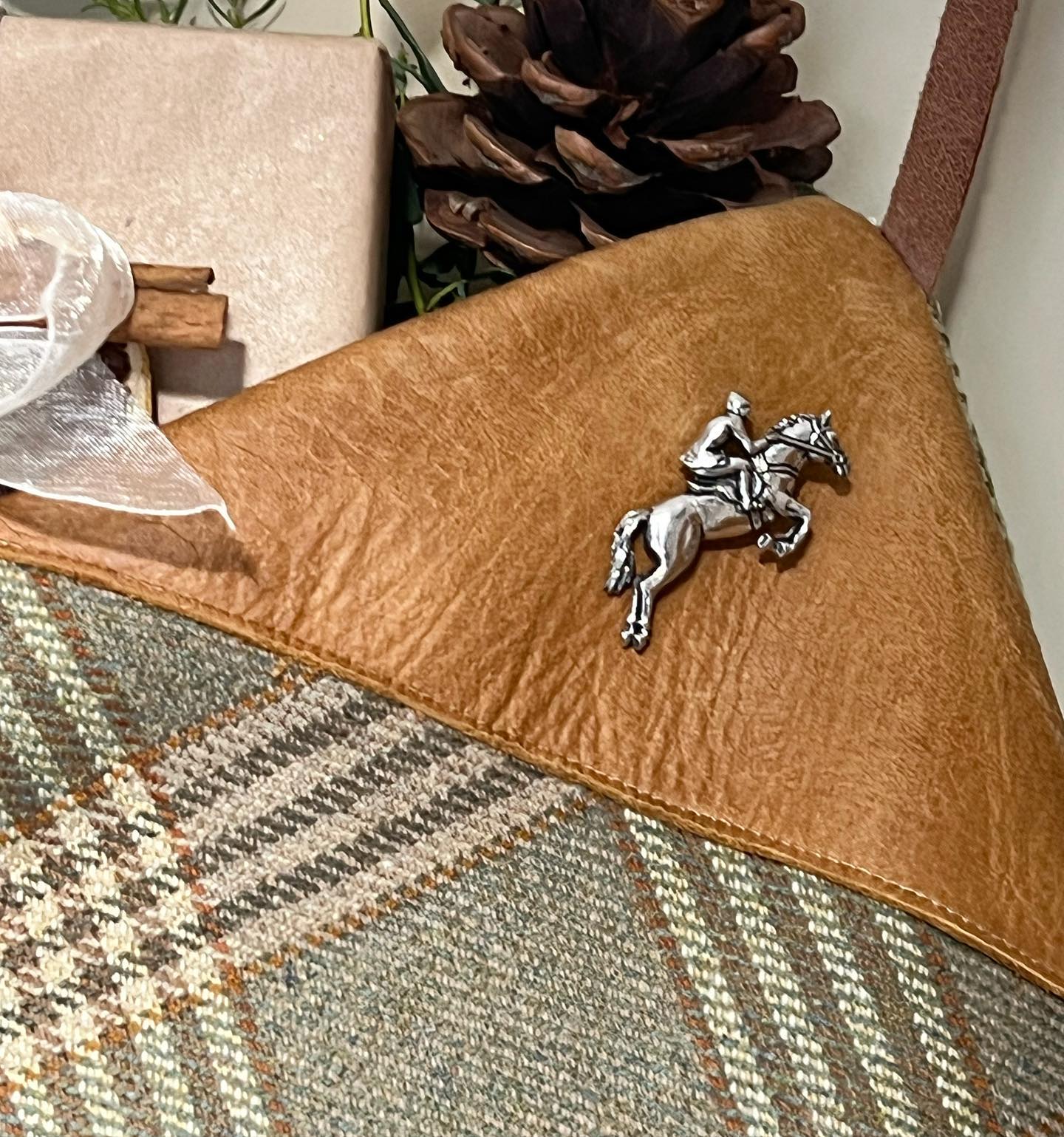 Tweed and Leather Christmas Stocking