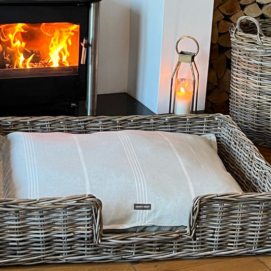 Wicker Dog Bed with Susie Watson Fabric cushion