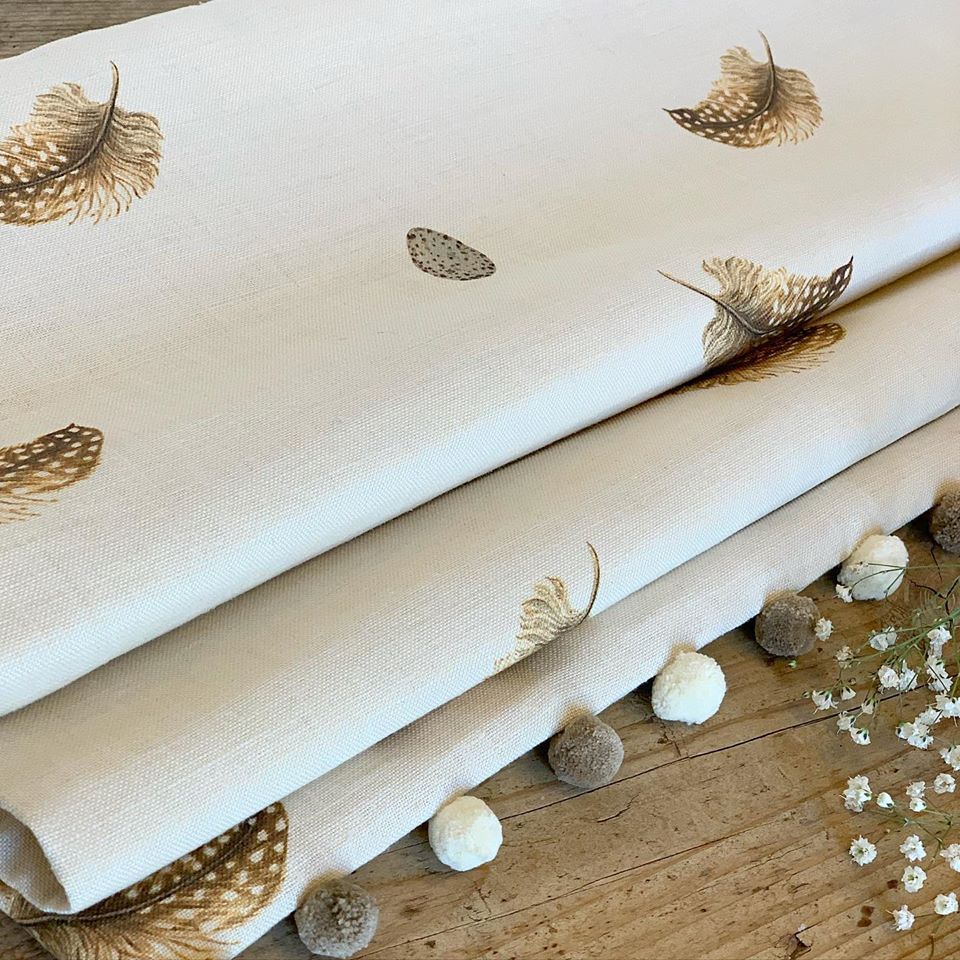 RoRoman blind in Peony and Sage Feather and egg fabric