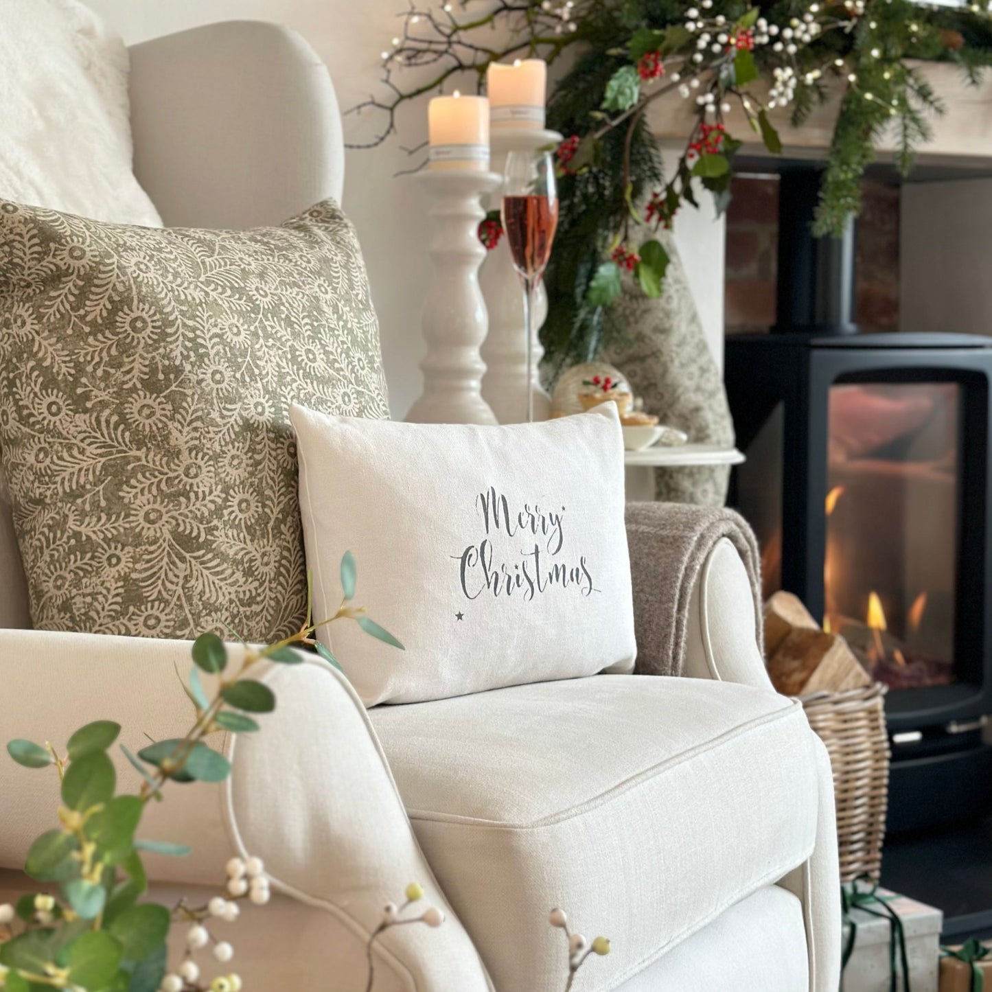 White Linara Merry Christmas Cushion