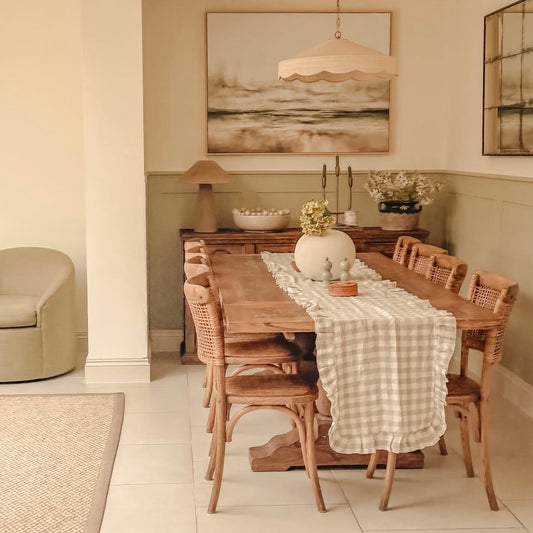 Beige Gingham Table Runner