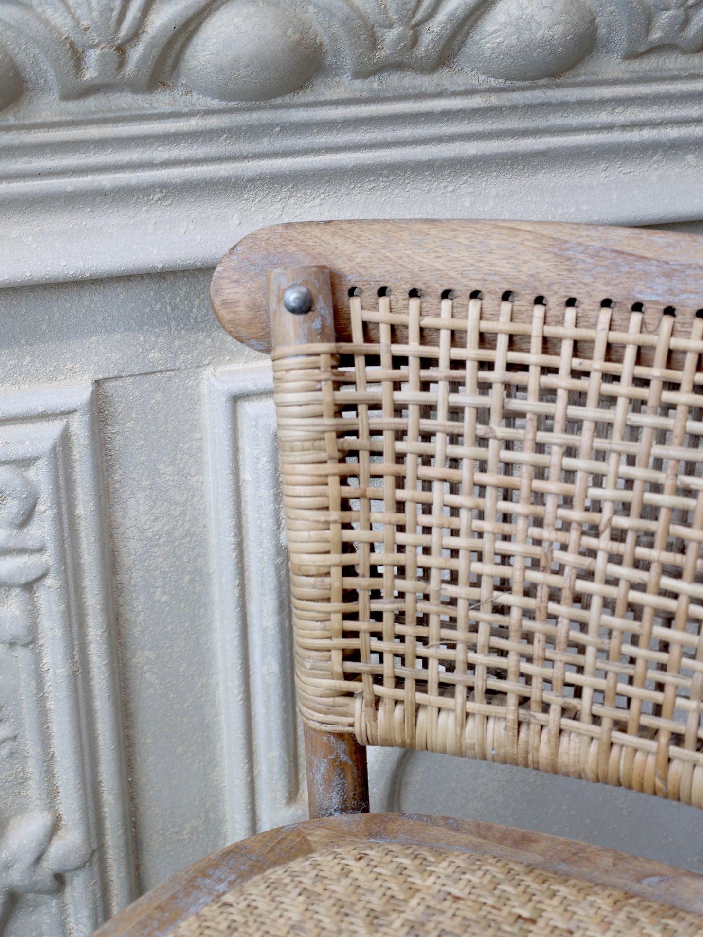 Natural Wooden, Wicker Back Stool