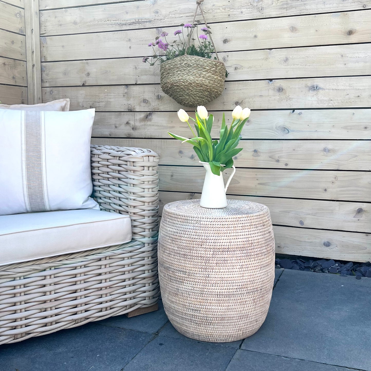 Round Rattan Side Table