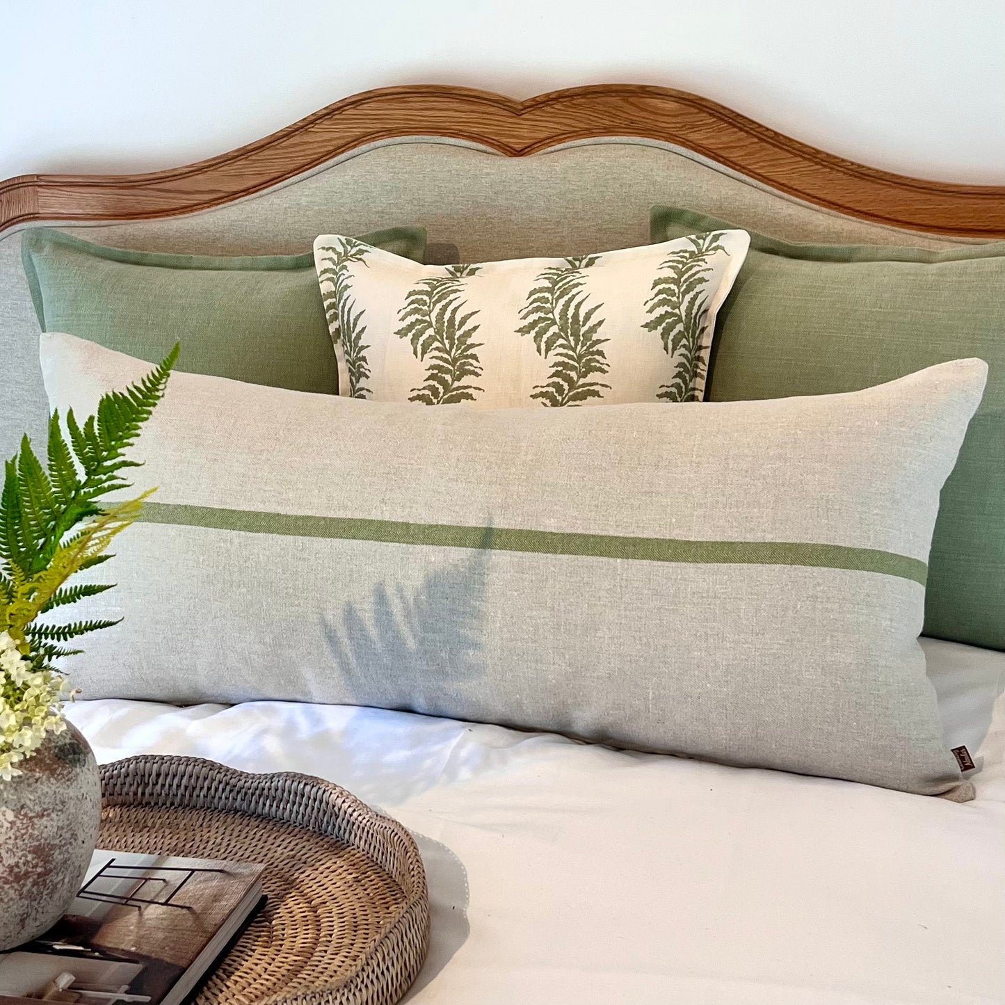Peony and Sage Capri Basil Stripe Bolster Cushion