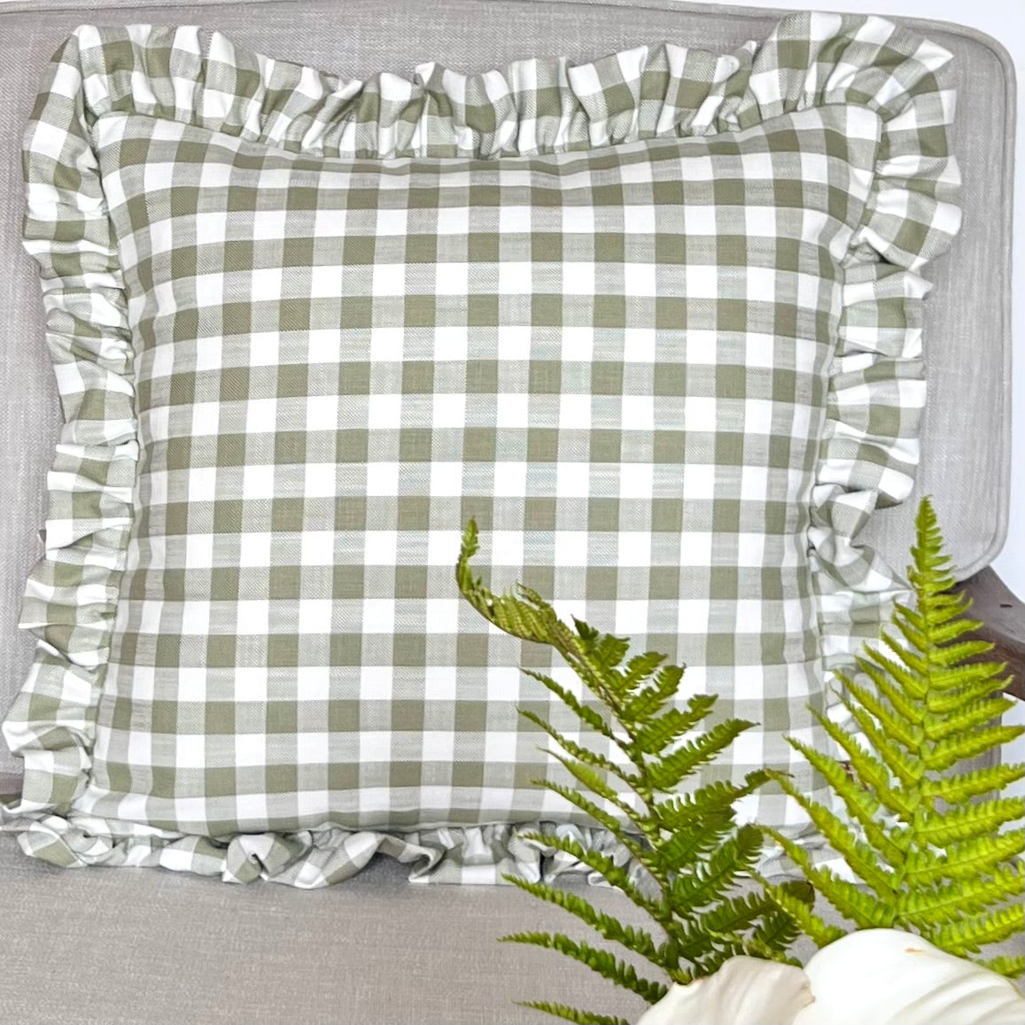 Green Gingham Ruffle Cushion