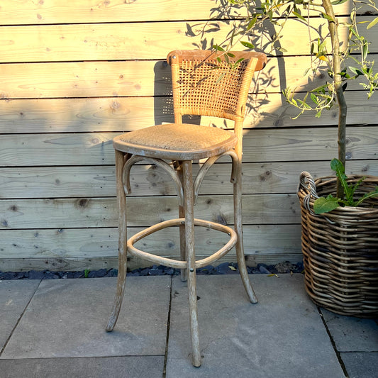 Natural Wooden, Wicker Back Stool