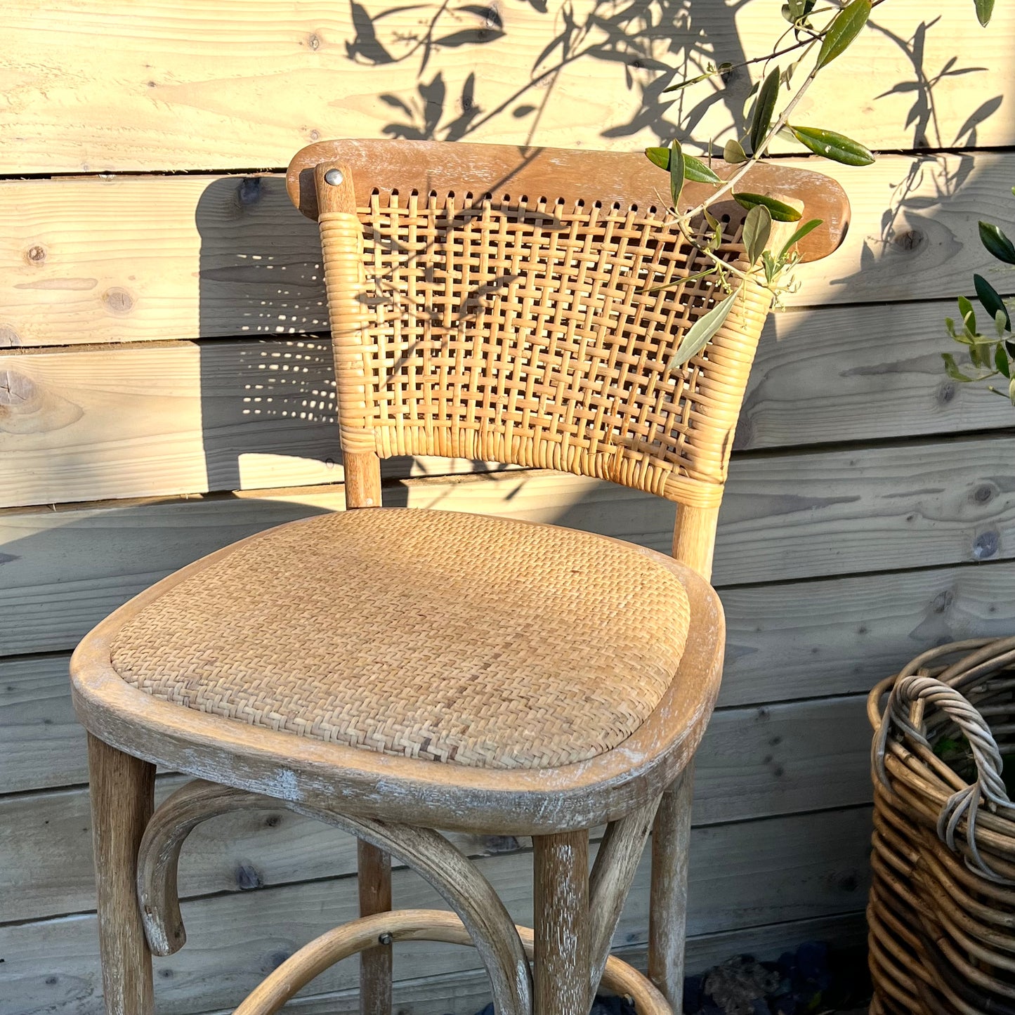 Natural Wooden, Wicker Back Stool