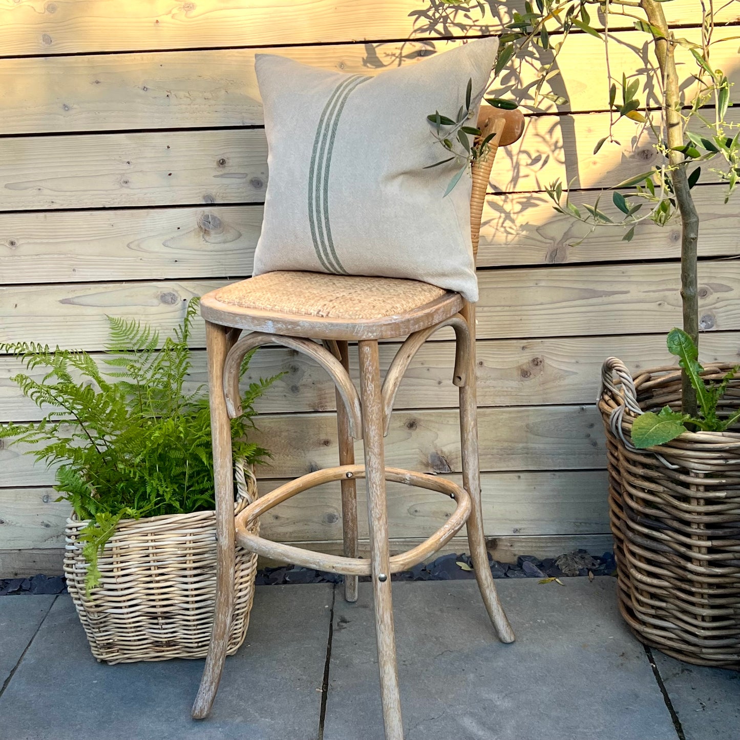 Natural Wooden, Wicker Back Stool