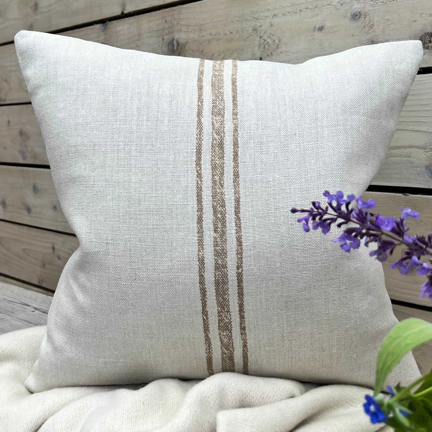 Peony and Sage Grain Sack Stripe Cushion