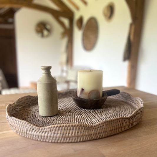 Scalloped Oval Rattan Tray