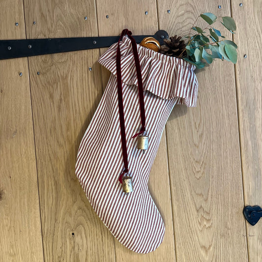 Ruffled Red Stripe Christmas Stocking