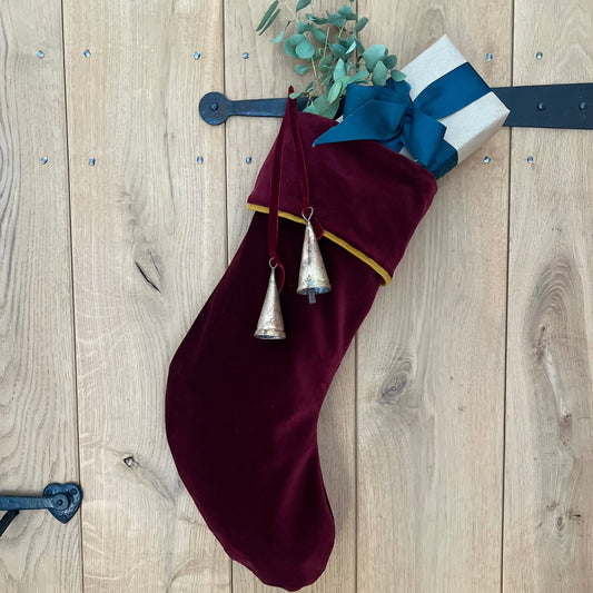 Gold Pipped Cuffed Velvet Christmas Stockings