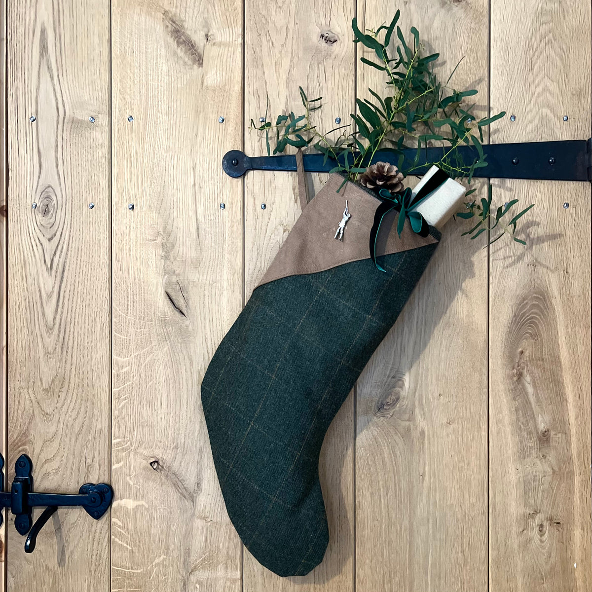 Tweed and Leather Christmas Stocking