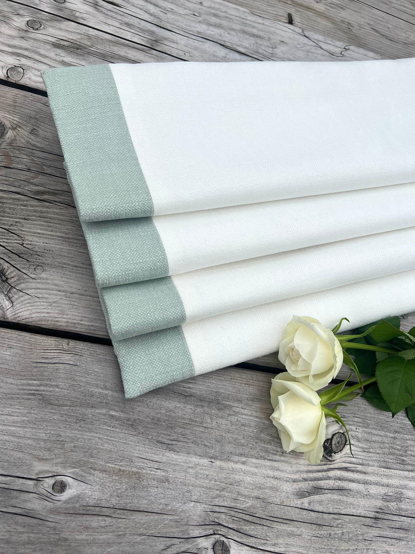 Roman Blind - Linara White with Linara Aqua Stripes