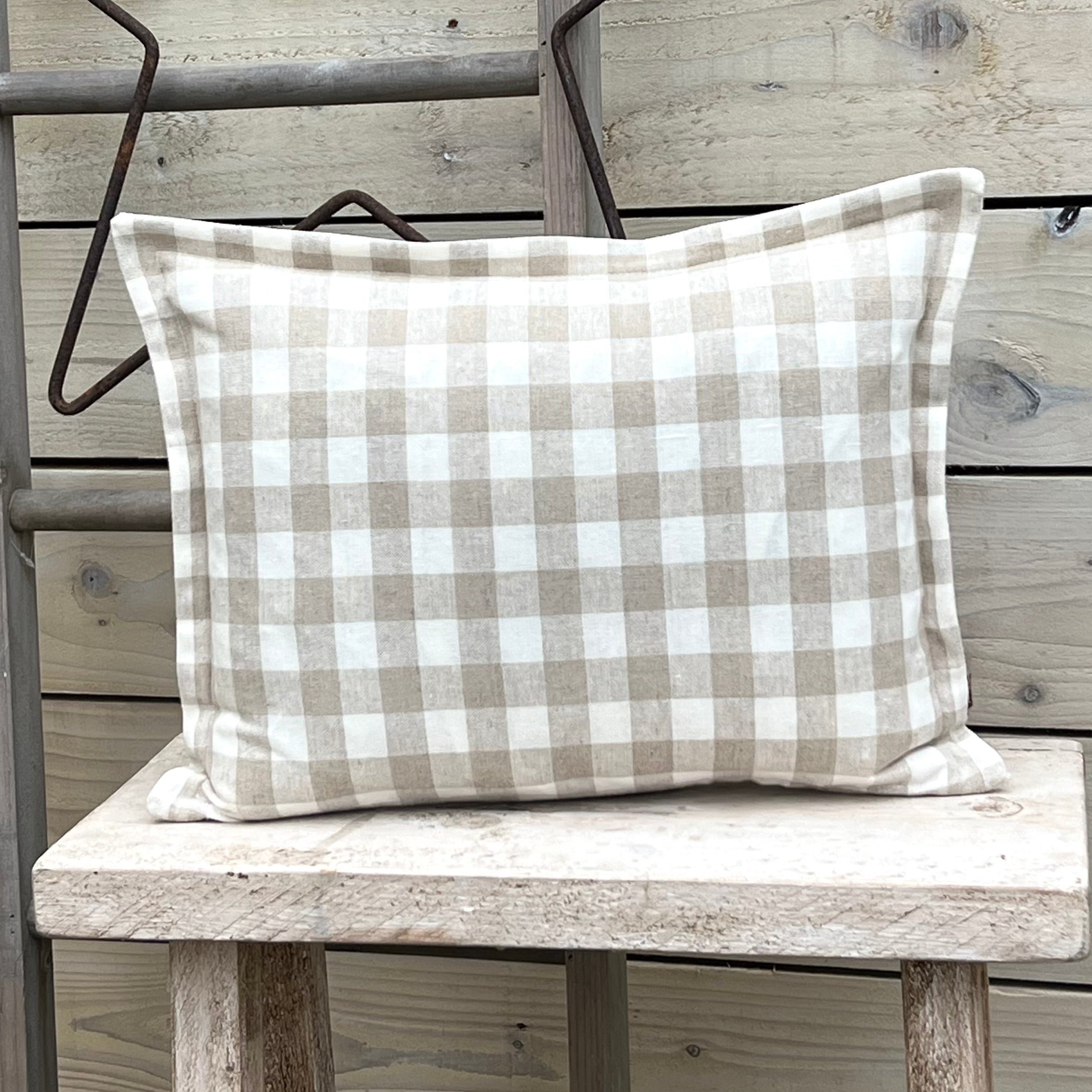 Linen Beige Gingham Cushions Country Abodes