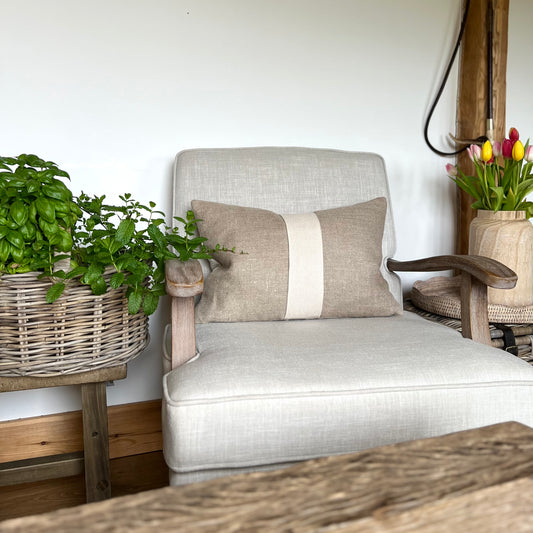 Neptune Oat Central Stripe, Hessian Oblong Cushion