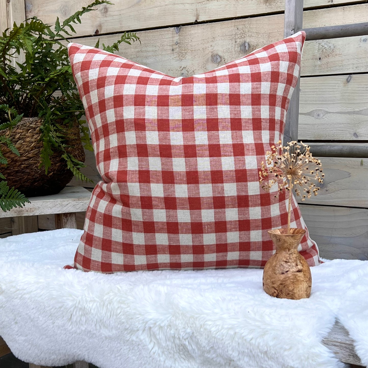 Beautiful Linen Rust Gingham Cushions