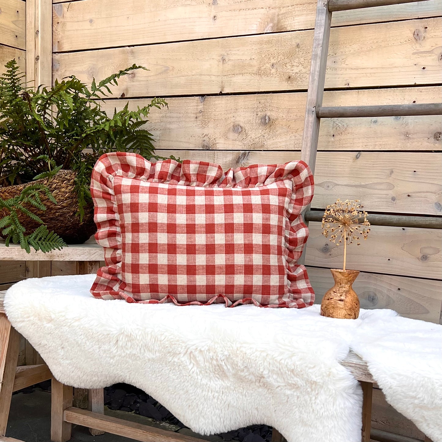 Ruffle Rust Gingham Cushion