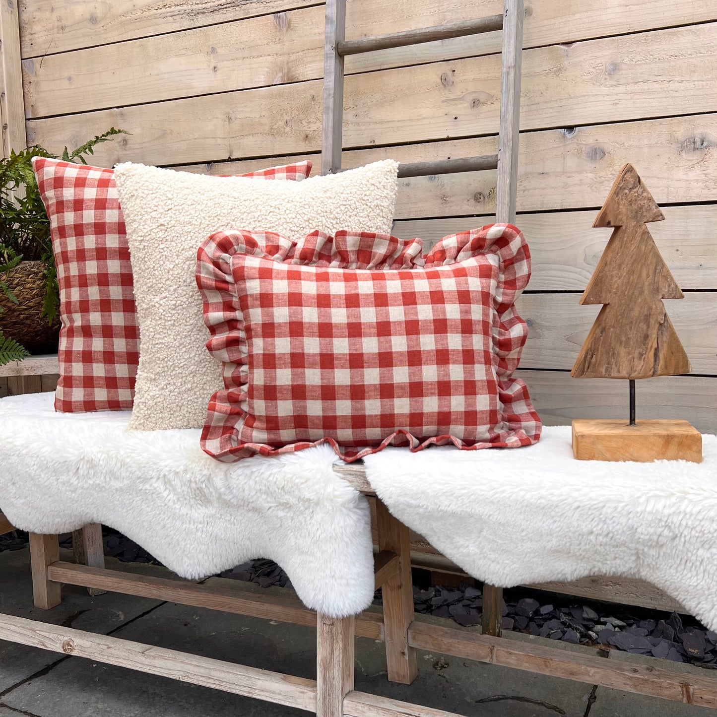 Ruffle Rust Gingham Cushion