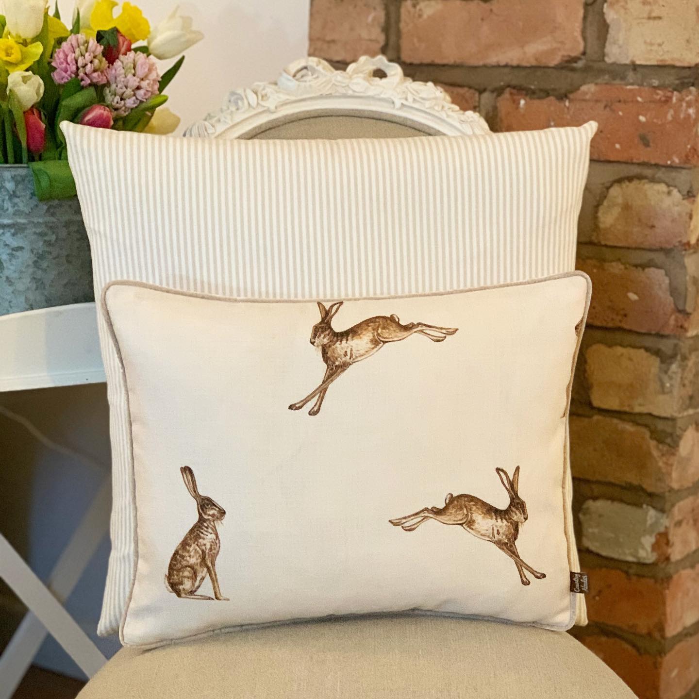 Peony and Sage French Hare Cushions