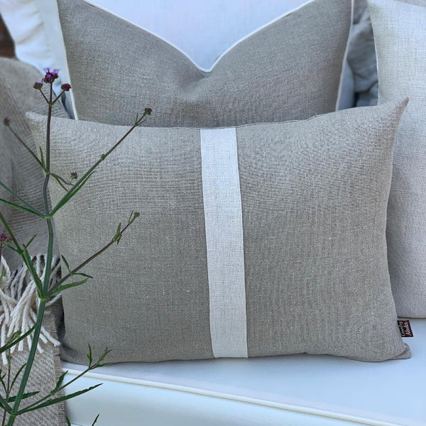 Peony and Sage Linen Central Stripe Cushion