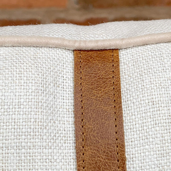 Linen and leather detail cushion