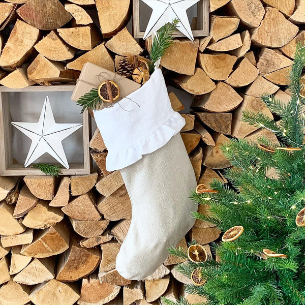 Linen Ruffle Christmas Stocking