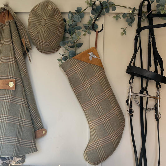Tweed and Leather Christmas Stocking