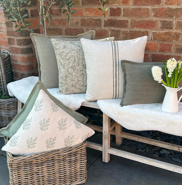 Peony and Sage Olive Tree Fabric Cushion